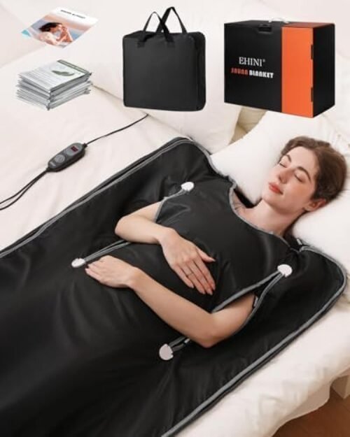 Infrared Sauna Blanket-Sauna Blanket for Home Use, Portable Design for Relaxation and Detoxification Highest 176℉, 20-60 Minutes Timer, 6 ft x 2.65 ft（Deep Black）