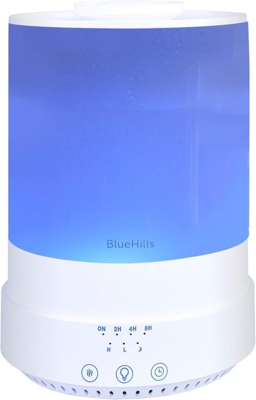 BlueHills 2500 ML XL Essential Oil Diffuser Aroma Humidifier with Timer for Large Home Decor Baby Rooms Plants Big Huge 2.5 L Extra Large Capacity High Mist Long Run with Lights White – F001