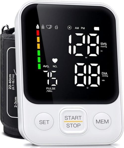Blood Pressure Monitor Upper Arm Blood Pressure Monitors for Home Use BP Machine with 2×120 Reading Memory Adjustable Arm Cuff 8.7″-15.7″ Large Display with LED Background Light Storage Bag