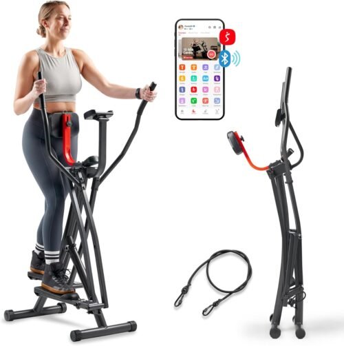 Sunny Health & Fitness Air Walk Elliptical, Foldable Machine w/30-Inch Stride, Cardio Cross Trainer Glider Equipment for Home Exercise, Free SunnyFit App Bluetooth Link, Optional Adjustable Resistance