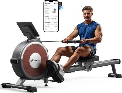 MERACH Rowing Machine, Magnetic Rower Machine for Home, 16 Levels of Quiet Resistance, Dual Slide Rail with Max 350lb Weight Capacity, App Compatible
