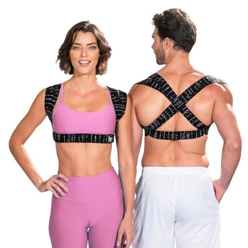 Posture Corrector for Women and Men – Made in USA – Slim and Adjustable Shoulder Brace – Back Brace for Back Pain Relief- Black Drizzle M/L