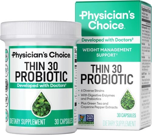 Physician’s CHOICE Probiotics for Weight Management & Bloating – 6 Probiotic Strains – Prebiotics – Key ingredient Cayenne & Green Tea – Supports Gut Health – Weight Management for Women & Men – 30 CT