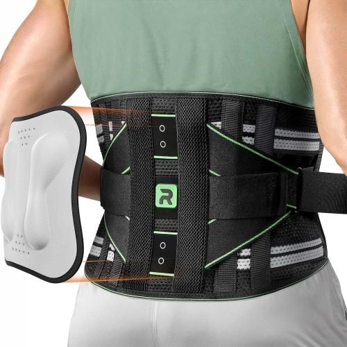 Back Brace for Lower Back Pain Relief, 8X Powerful Lumbar Support with 3D Pad, Support Belt for Men Women, Breathable Back Support Brace with Adjustable Strap, Green Size M (Waist: 33.5″-39.4″)