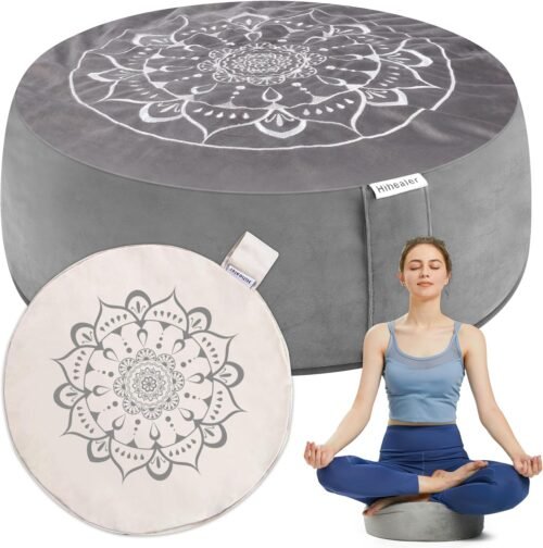 Hihealer Meditation Cushion, Traditional Tibetan Meditation Pillow Velvet Cover – Large Floor Cushion Seating for Adults – Yoga Buckwheat Bolster for Women、Moms