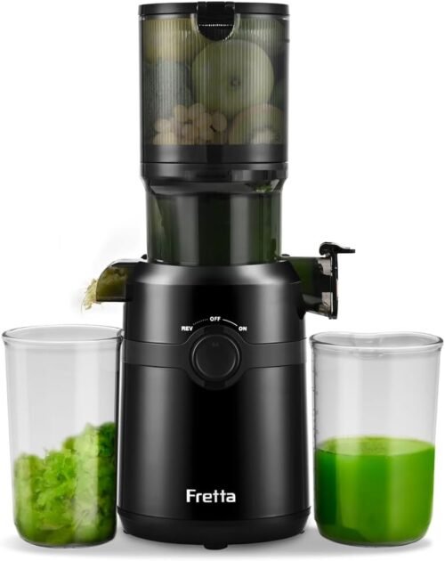 Cold Press Juicer Machines,Fretta Slow Masticating Juicer Machines with 4.25″ Large Feed Chute,Fit Whole Fruits & Vegetables Easy Clean Self Feeding,High Juice Yield,Tritan BPA-Free