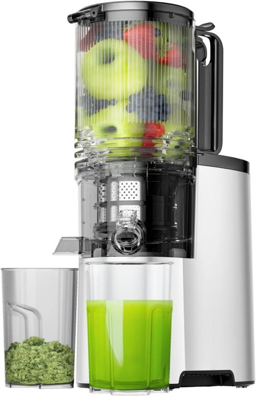 Cold Press Juicer, 5.8″ Wide Feed Chute Juice Extractor Machine with 400W, High Juice Yield, Slow Masticating Juicer for Whole Vegetables & Fruits, Premium Silver