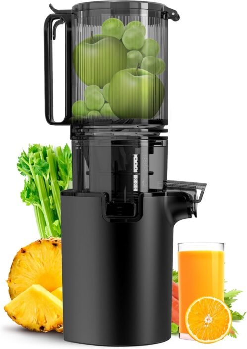 Cold Press Juicer, 5.4″ Wide Feed Chute Juice Extractor Machine with 400W, High Juice Yield, Slow Masticating Juicer for Whole Vegetables & Fruits, Black