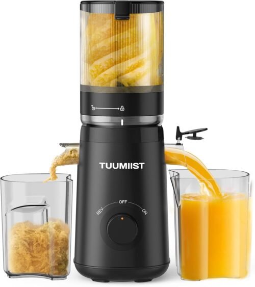 Juicer Machines, TUUMIIST Cold Press Juicer with 5.3″ Extra Large Feed Chute Fit Whole Fruits & Vegetables Easy to Clean, High Juice Yield, BPA Free (Black)