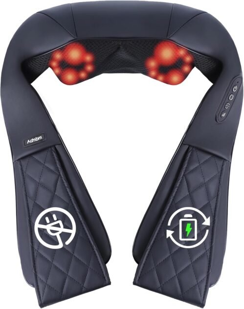 Rechargeable Neck Massager with Heat Shiatsu Back and Neck Massager Cordless Portable Kneading Shoulder Massage Shawl for Pain Relief Deep Tissue Gifts for Dad Mom Friends