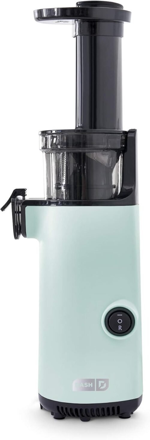 DASH Deluxe Compact Masticating Slow Juicer, Easy to Clean Cold Press Juicer with Brush, Pulp Measuring Cup, Frozen Attachment and Juice Recipe Guide – Aqua