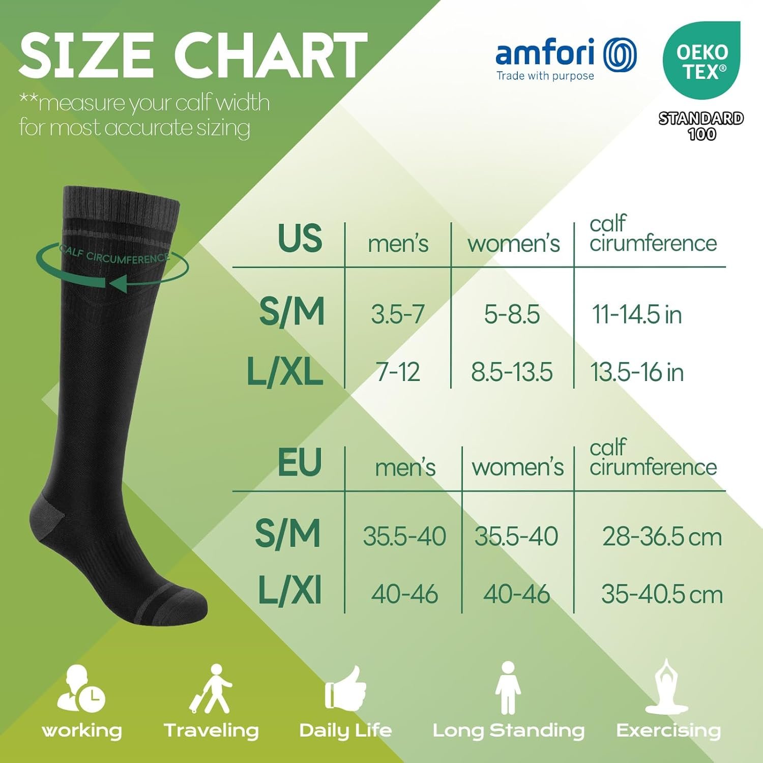 Bamboo Viscose Compression Socks for Women & Men (3 Pairs) 15-20 mmHg Knee High Support for Nurses, Travel, Pregnant - Image 6