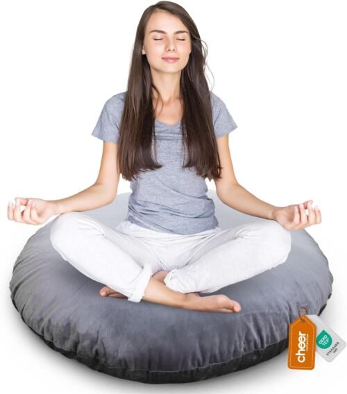 Cheer Collection Extra Large Floor Pillow, 32″ Round Meditation Cushion, Oversized Yoga Pillow & Floor Cushions for Adults, Floor Pillows for Sitting, Meditation, and Seat Cushion -Grey