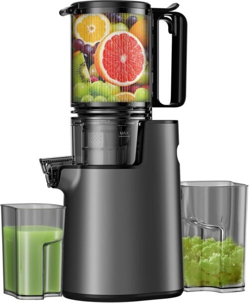Cold Press Juicer, Masticating Juicer with 5.4″ Wide Feed Chute, 350w Slow Juicer Machines Fit Whole Vegetables and Fruits,Juice Extractor Machine with High Juice Yield, Easy to Clean(Black)