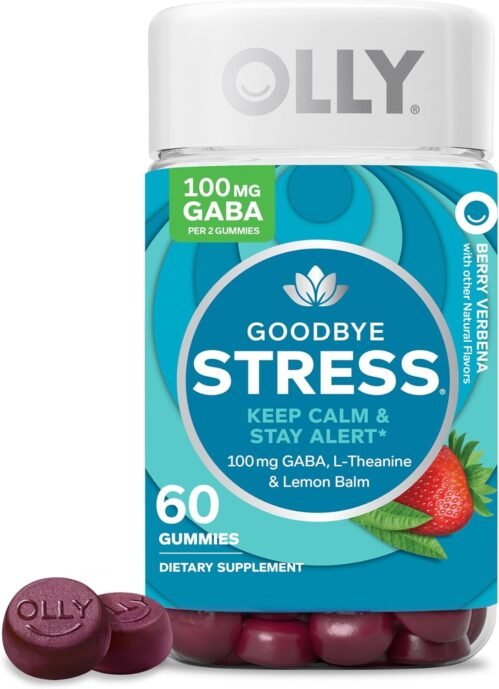 OLLY Goodbye Stress Gummy, GABA, L-Theanine, Lemon Balm, Stress Relief Supplement, Berry – 60 Count