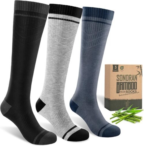 Bamboo Viscose Compression Socks for Women & Men (3 Pairs) 15-20 mmHg Knee High Support for Nurses, Travel, Pregnant