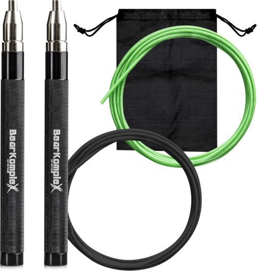 Bear KompleX Speed Jump Rope – Get Fit Fast with Double Unders – Boxing & Conditioning – Fast & Easy Set Up – 2 Lightweight Cables + 2 Handles in Black or Blue – Free Carrying Case